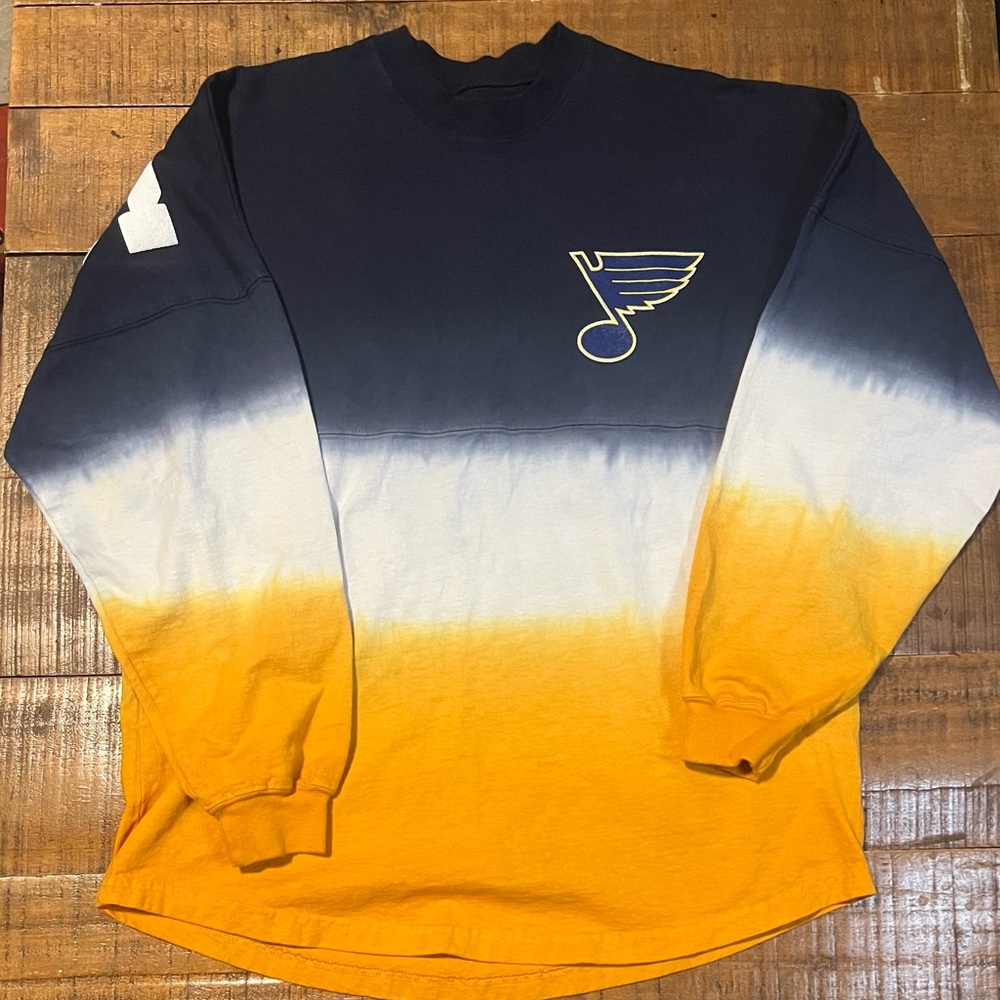 St. Louis Blues Womens Ombre Spirit Jersey Long Sleeve Oversized T-Shirt - Large